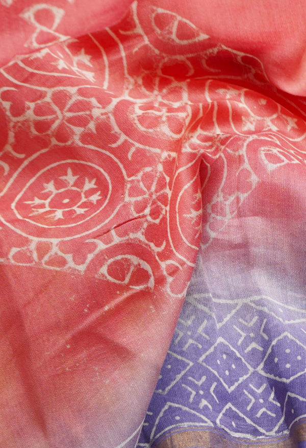 Red Pure Hand Block Printed Chanderi Sico Saree-UNM60467