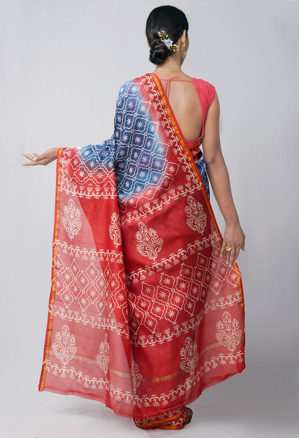 Online Shopping for Indigo Blue Pure Hand Block Printed Chanderi Sico Saree with Hand Block Prints from Chhattisgarh at Unnatisilks.comIndia
