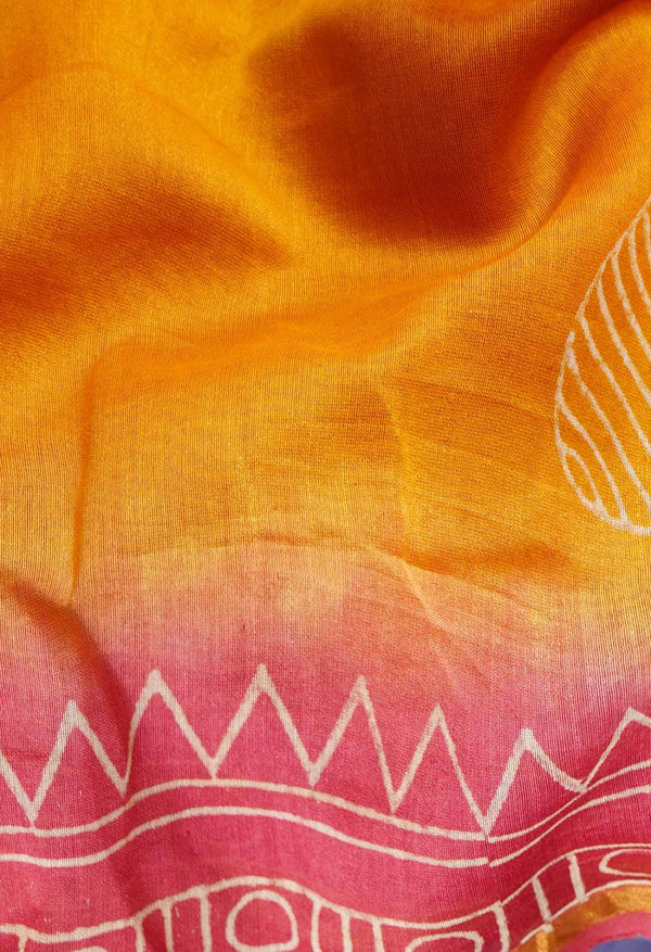Orange Pure Hand Block Printed Chanderi Sico Saree-unm60477