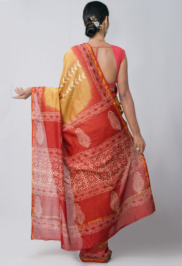 Online Shopping for Brown Pure Hand Block Printed Chanderi Sico Saree with Hand Block Prints from Chhattisgarh at Unnatisilks.comIndia
