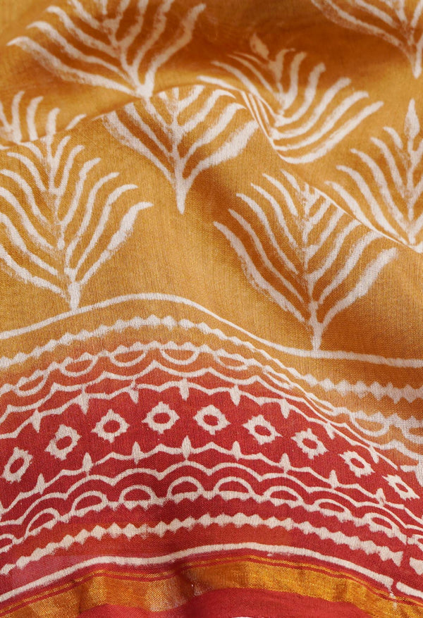 Brown Pure Hand Block Printed Chanderi Sico Saree