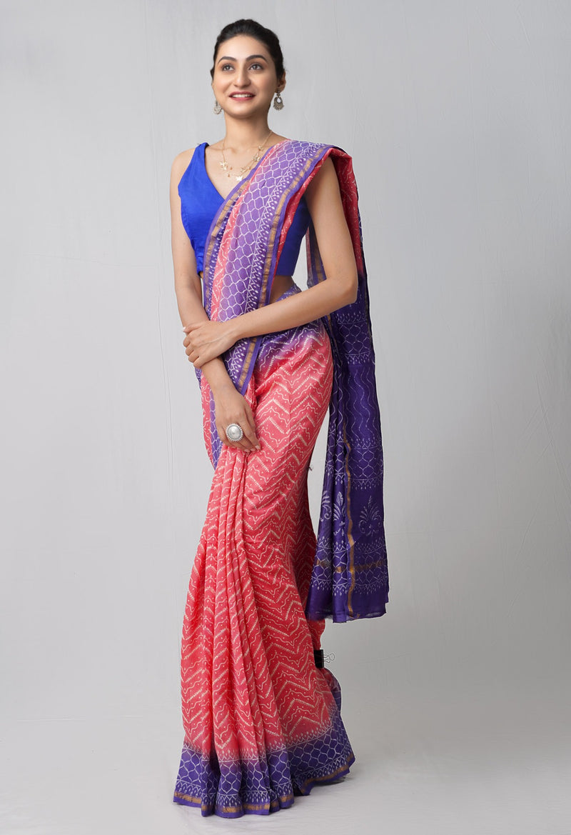 Online Shopping for Pink Pure Hand Block Printed Chanderi Sico Saree with Hand Block Prints from Chhattisgarh at Unnatisilks.comIndia
