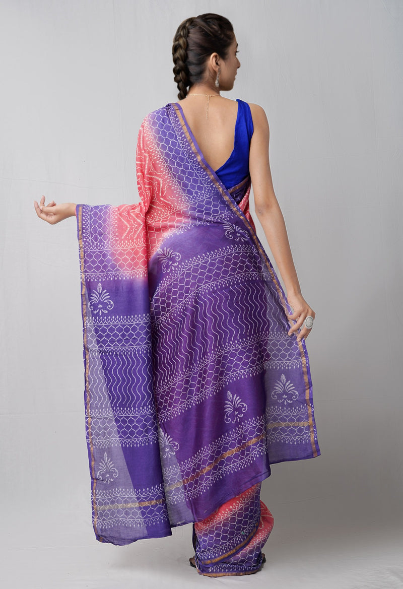 Online Shopping for Pink Pure Hand Block Printed Chanderi Sico Saree with Hand Block Prints from Chhattisgarh at Unnatisilks.comIndia
