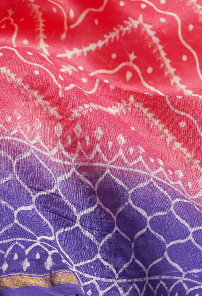 Pink Pure Hand Block Printed Chanderi Sico Saree