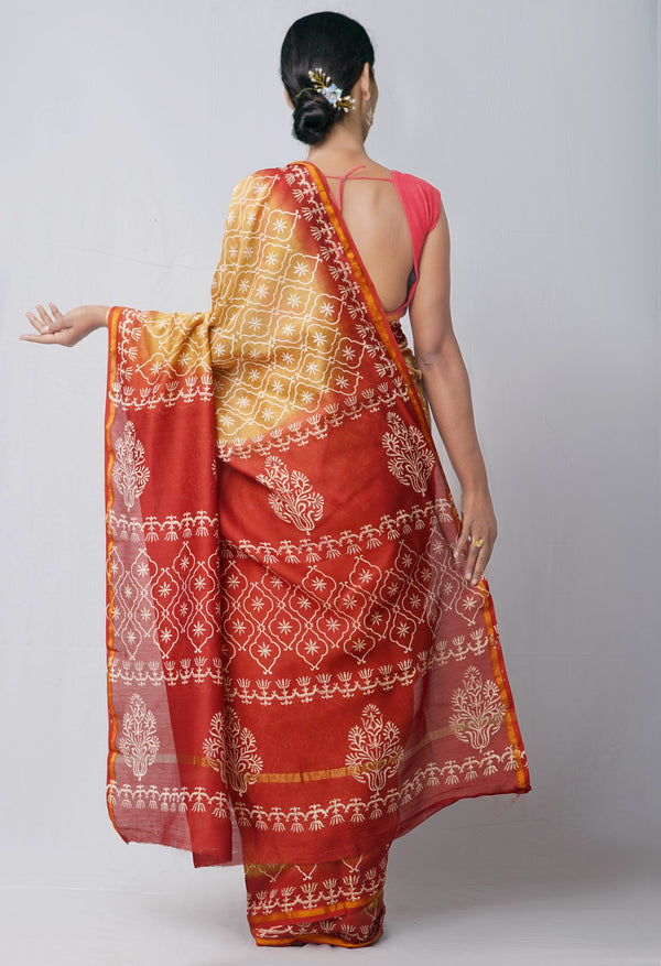 Online Shopping for Brown Pure Hand Block Printed Chanderi Sico Saree with Hand Block Prints from Chhattisgarh at Unnatisilks.comIndia
