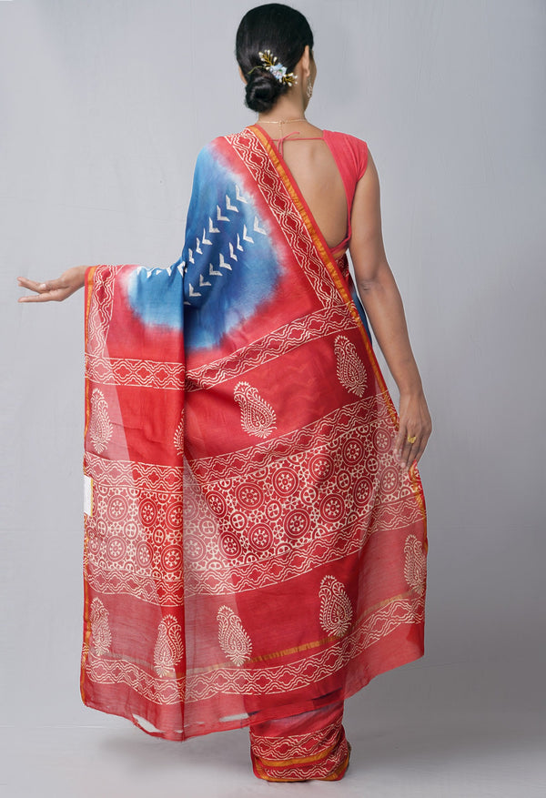 Online Shopping for Indigo Blue Pure Hand Block Printed Chanderi Sico Saree with Hand Block Prints from Chhattisgarh at Unnatisilks.comIndia
