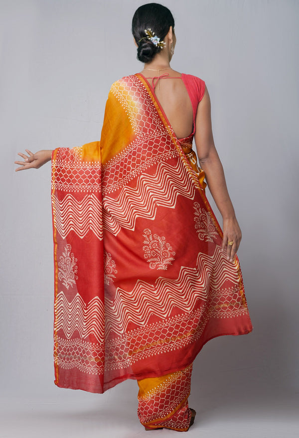 Online Shopping for Brown Pure Hand Block Printed Chanderi Sico Saree with Hand Block Prints from Chhattisgarh at Unnatisilks.comIndia
