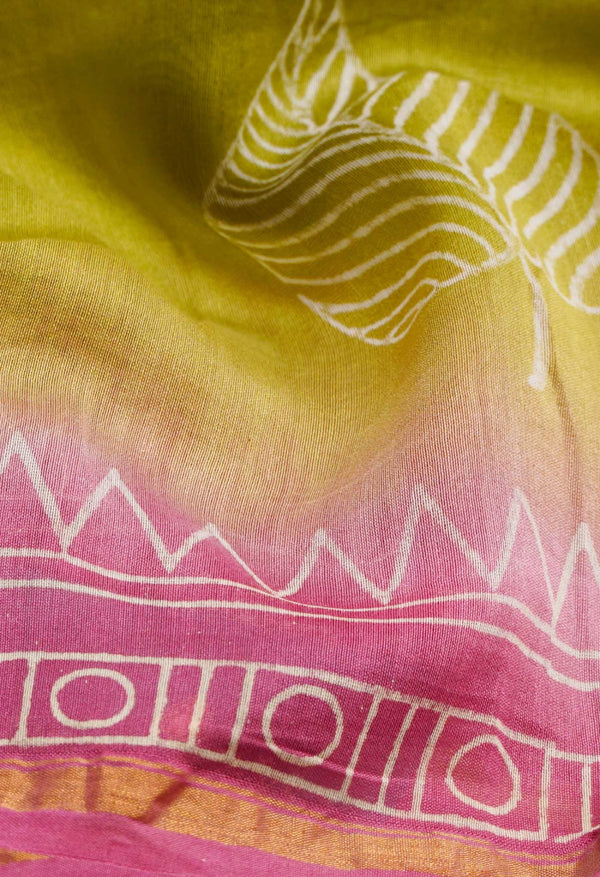 Green Pure Hand Block Printed Chanderi Sico Saree