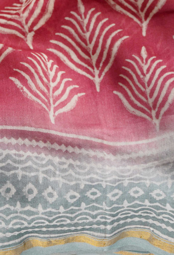 Maroon Pure Hand Block Printed Chanderi Sico Saree