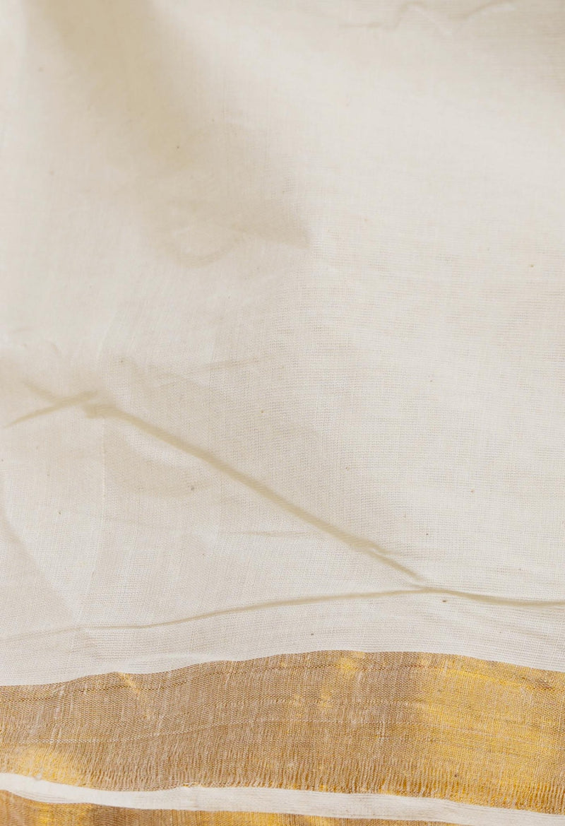 Online Shopping for Ivory Pure Kerala Kasavu Cotton Saree with Hand Block Prints from Chhattisgarh at Unnatisilks.comIndia
