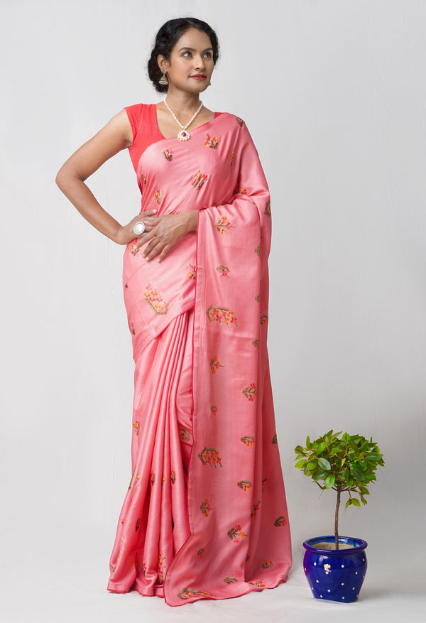 Pink  Bangalore Silk Saree with Embroidery Work-UNM60512