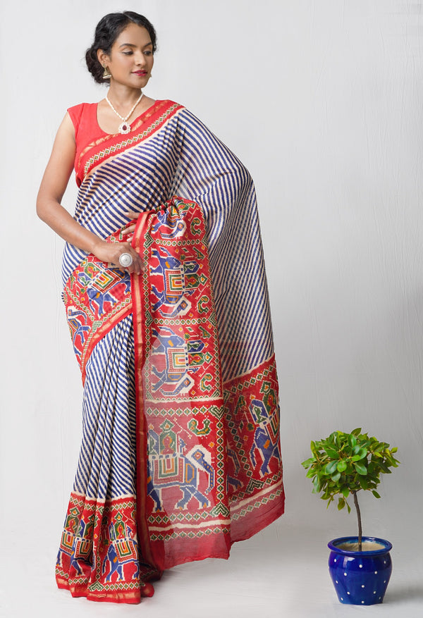 Blue Pure Patola Printed Chanderi Sico Saree