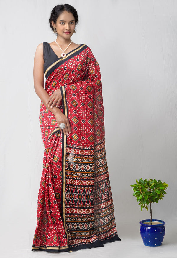 Red Pure Patola Printed Chanderi Sico Saree
