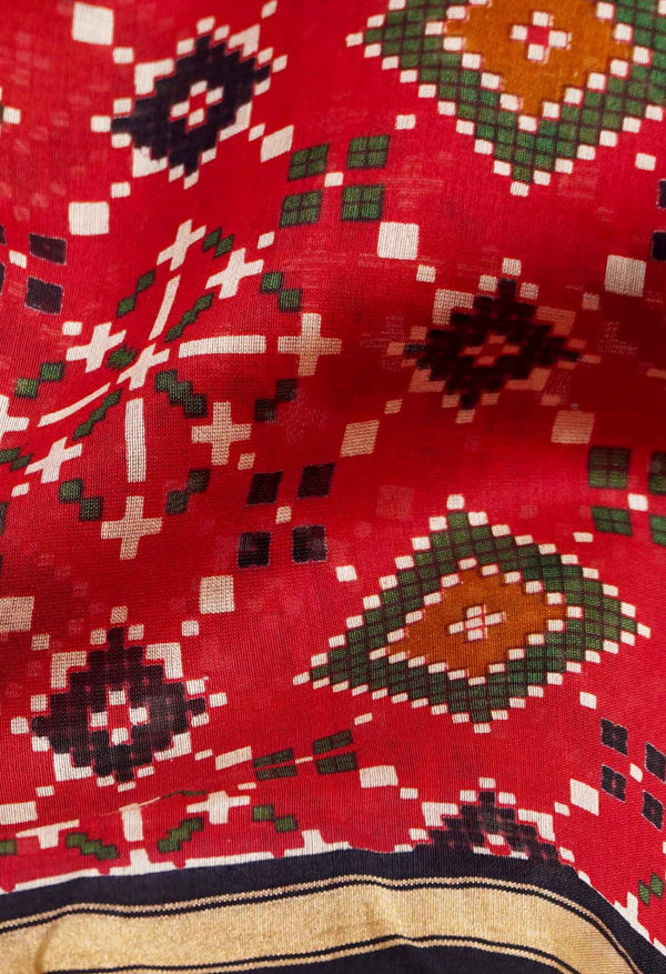 Red Pure Patola Printed Chanderi Sico Saree