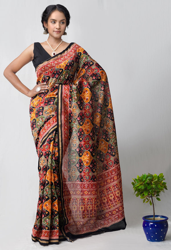 Multi Pure Patola Printed Chanderi Sico Saree-UNM60519