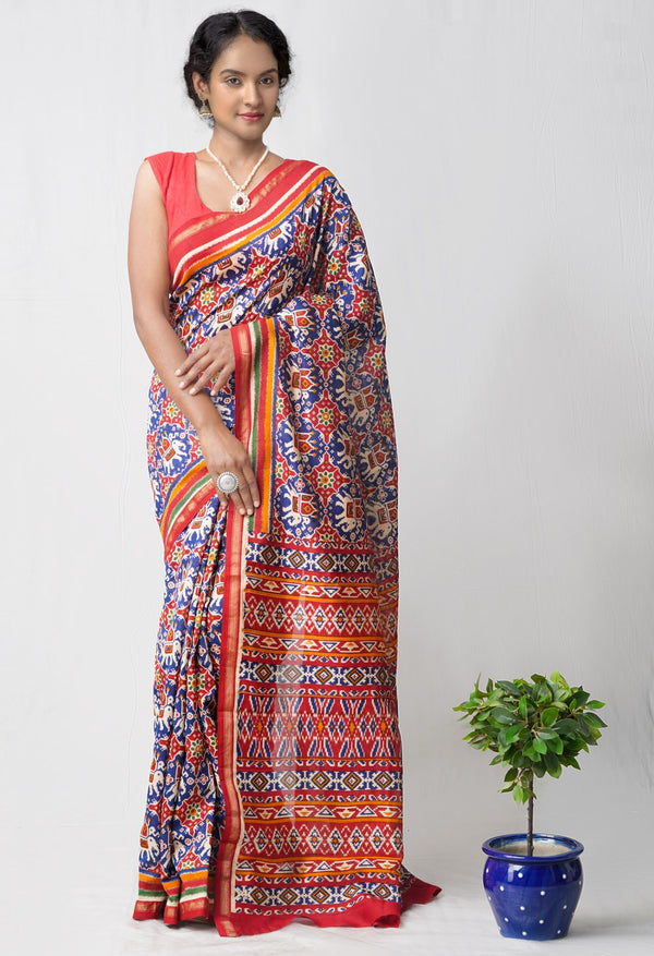 Blue Pure Patola Printed Chanderi Sico Saree