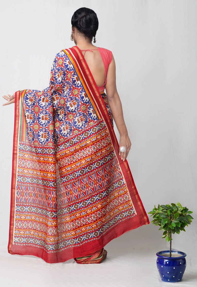 Online Shopping for Blue Pure Patola Printed Chanderi Sico Saree with Hand Block Prints from Madhya Pradesh at Unnatisilks.comIndia
