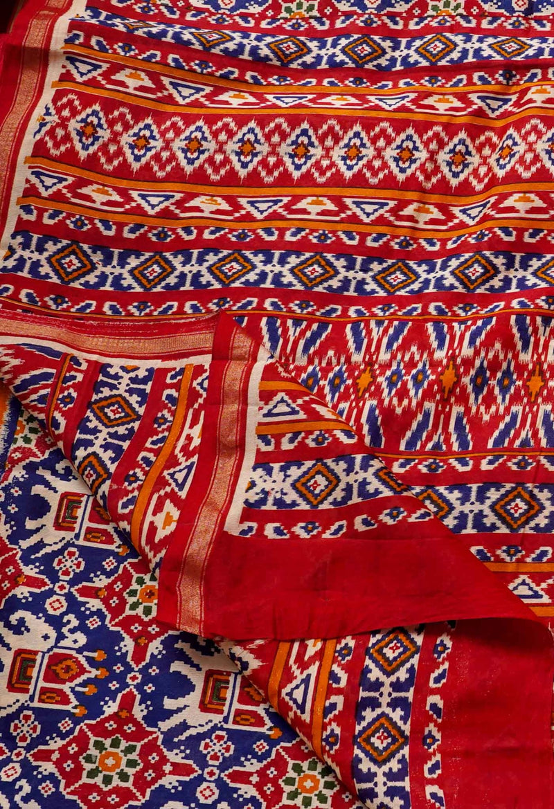 Online Shopping for Blue Pure Patola Printed Chanderi Sico Saree with Hand Block Prints from Madhya Pradesh at Unnatisilks.comIndia
