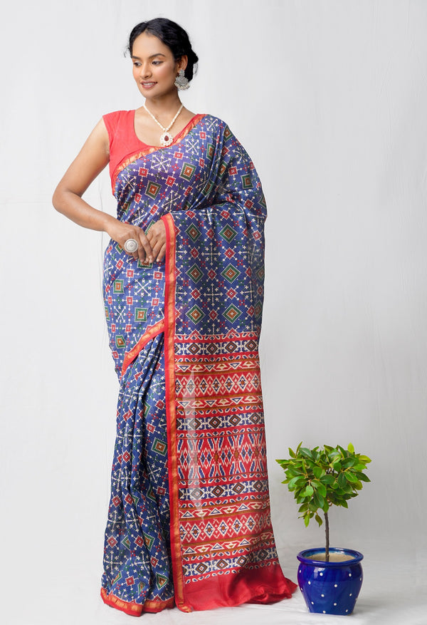 Blue Pure Patola Printed Chanderi Sico Saree-unm60521