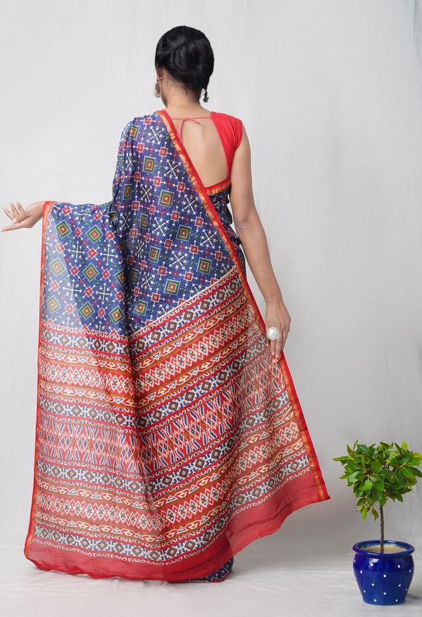 Online Shopping for Blue Pure Patola Printed Chanderi Sico Saree with Hand Block Prints from Madhya Pradesh at Unnatisilks.comIndia
