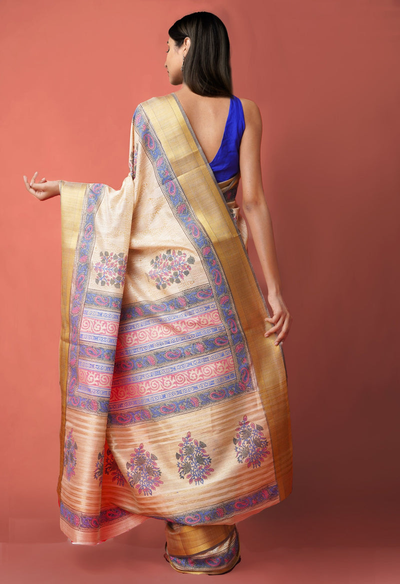 Online Shopping for Brown  Hand Block Printed Maheshwari Jute Sico Saree with Hand Block Prints from Madhya Pradesh at Unnatisilks.comIndia
