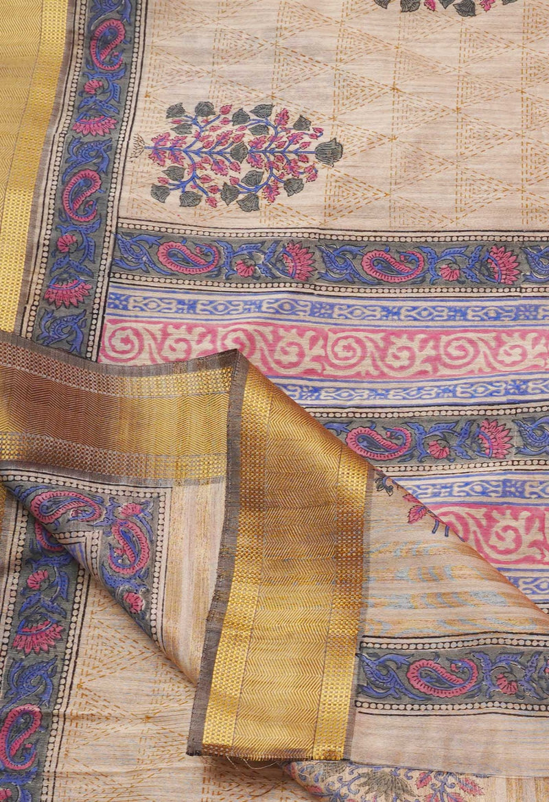 Online Shopping for Brown  Hand Block Printed Maheshwari Jute Sico Saree with Hand Block Prints from Madhya Pradesh at Unnatisilks.comIndia
