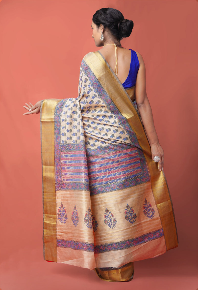 Online Shopping for Brown  Hand Block Printed Maheshwari Jute Sico Saree with Hand Block Prints from Madhya Pradesh at Unnatisilks.comIndia
