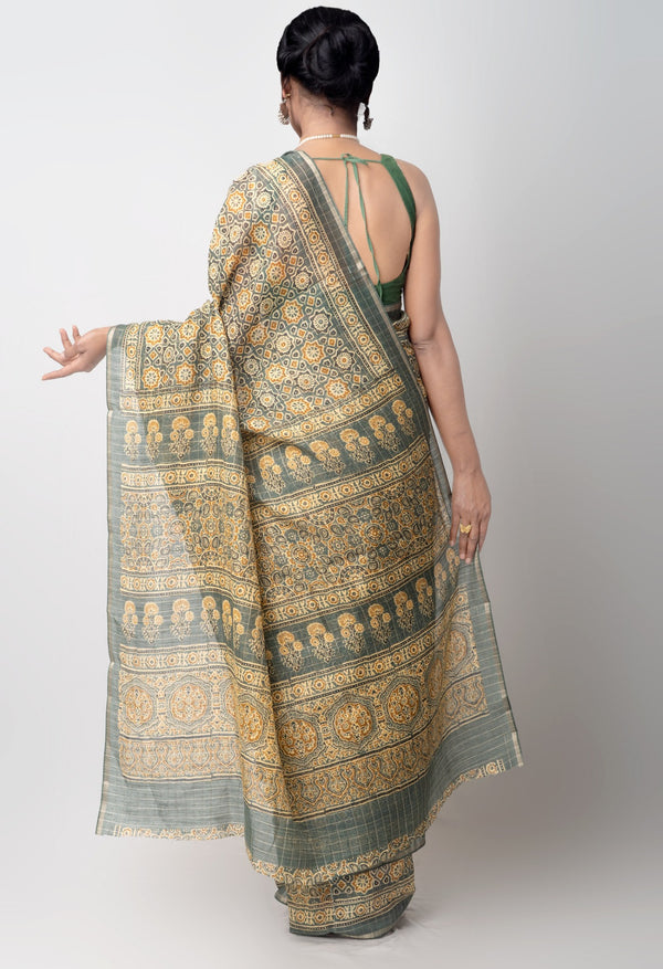 Online Shopping for Green  Printed Art Chanderi Sico Saree with Fancy/Ethnic Prints from Madhya Pardesh at Unnatisilks.comIndia
