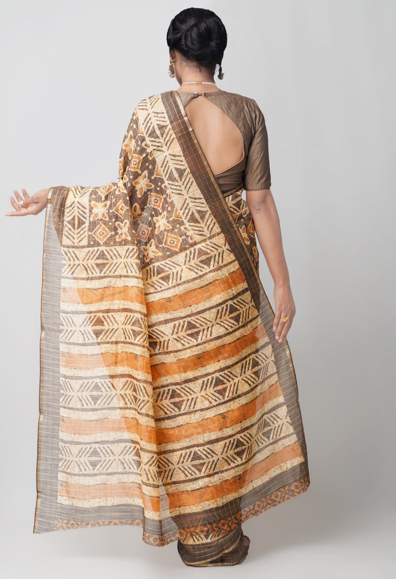 Online Shopping for Brown  Printed Art Chanderi Sico Saree with Fancy/Ethnic Prints from Madhya Pardesh at Unnatisilks.comIndia
