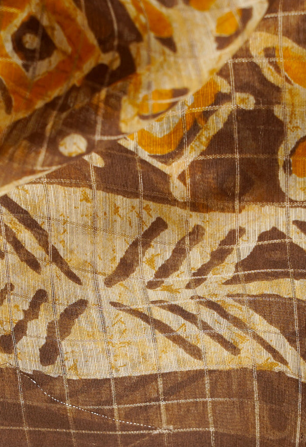 Brown  Printed Art Chanderi Sico Saree