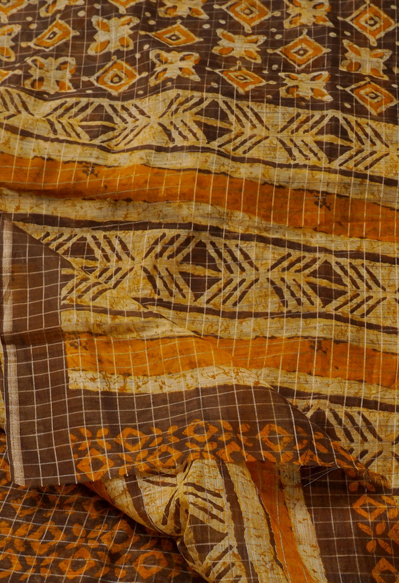 Online Shopping for Brown  Printed Art Chanderi Sico Saree with Fancy/Ethnic Prints from Madhya Pardesh at Unnatisilks.comIndia
