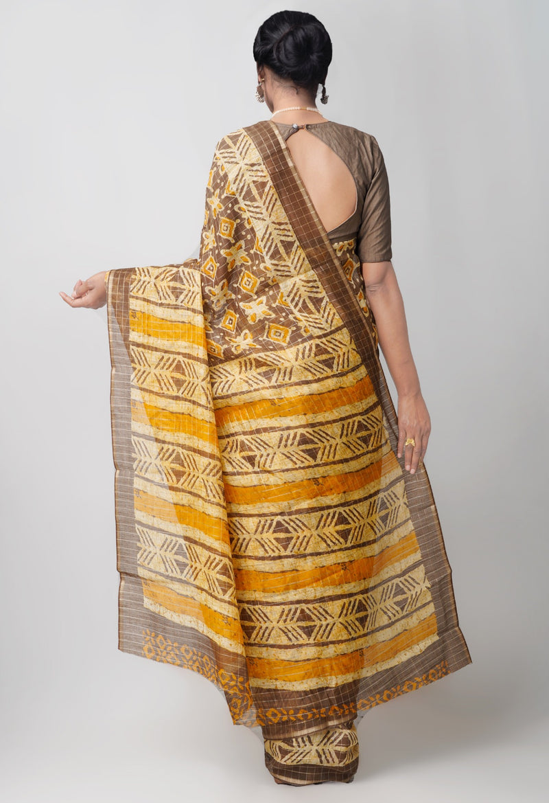 Online Shopping for Brown  Printed Art Chanderi Sico Saree with Fancy/Ethnic Prints from Madhya Pardesh at Unnatisilks.comIndia

