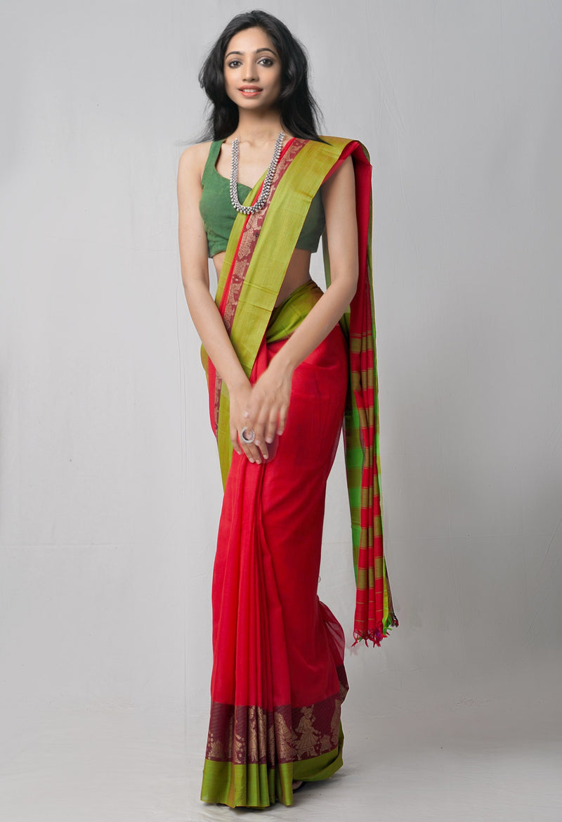 Red Pure Handloom Pavani Kanchi Cotton Saree