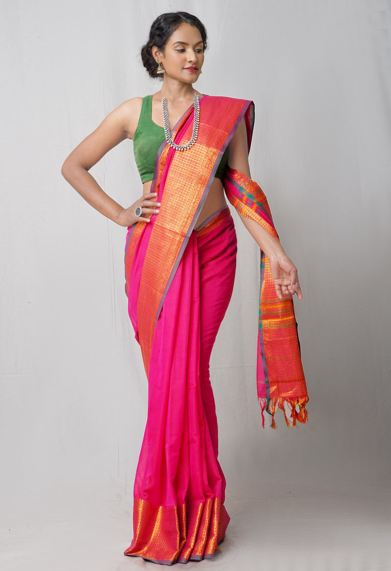 Online Shopping for Pink Pure Handloom Pavani Narayanpet Cotton Saree with Weaving from Tamil Nadu at Unnatisilks.comIndia
