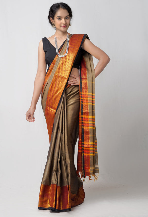 Online Shopping for Brown Pure Handloom Pavani Narayanpet Cotton Saree with Weaving from Andhra Pradesh at Unnatisilks.comIndia
