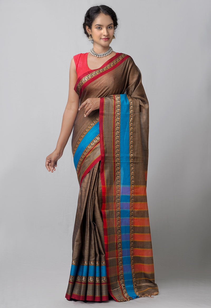 Brown Pure Handloom Pavani Kanchi Cotton Saree-UNM60742