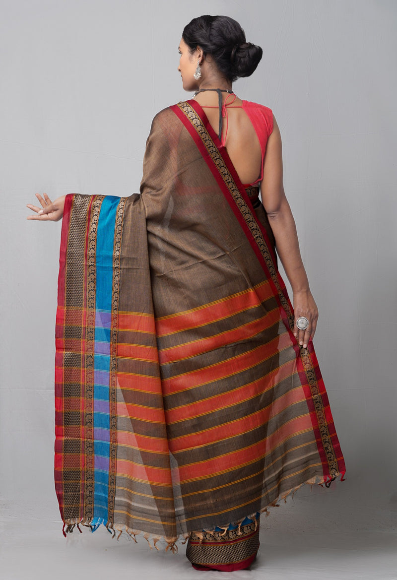Online Shopping for Brown Pure Handloom Pavani Kanchi Cotton Saree with Weaving from Tamilnadu at Unnatisilks.comIndia
