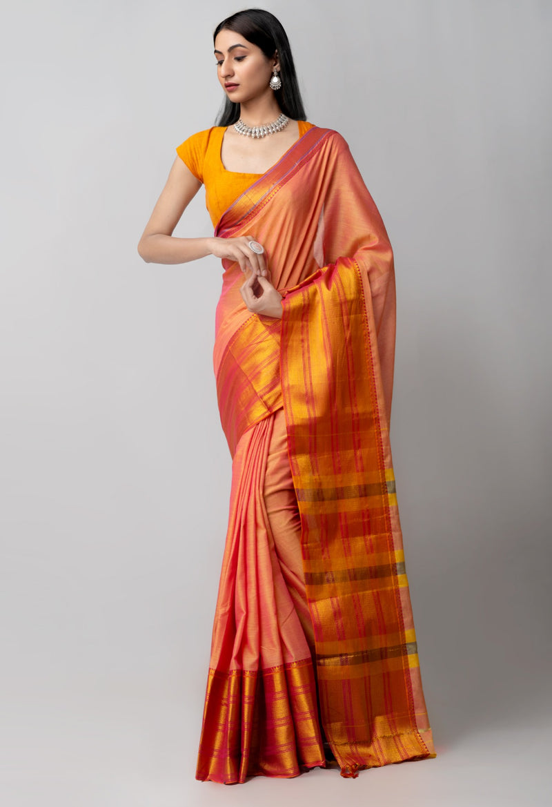 Online Shopping for Orange-Pink Pure Handloom Pavani Narayanpet Cotton Saree with Weaving from Andhra Pradesh at Unnatisilks.comIndia

