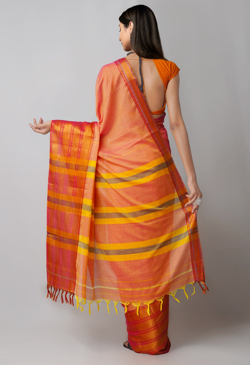 Online Shopping for Orange-Pink Pure Handloom Pavani Narayanpet Cotton Saree with Weaving from Andhra Pradesh at Unnatisilks.comIndia

