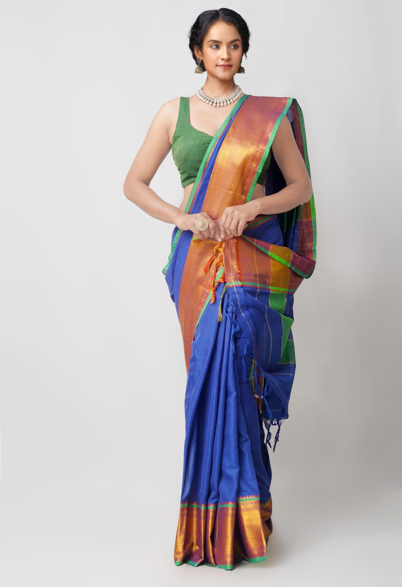 Online Shopping for Blue Pure Handloom Pavani Narayanpet Cotton Saree with Weaving from Telangana at Unnatisilks.comIndia
