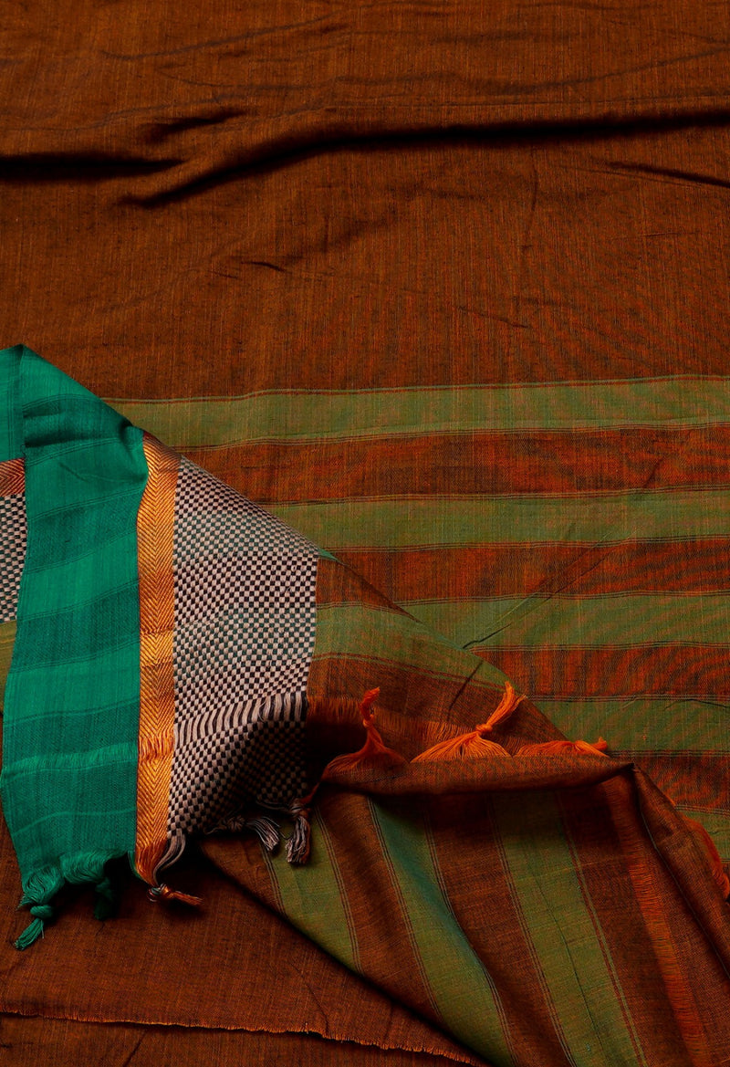 Online Shopping for Brown Pure Handloom Pavani Chettinad Cotton Saree with Weaving from Tamilnadu at Unnatisilks.comIndia
