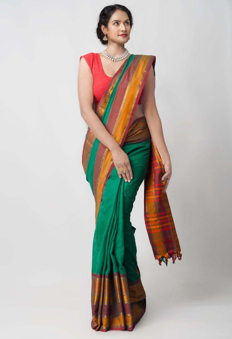 Green Pure Handloom Pavani Narayanpet Cotton Saree-UNM60802
