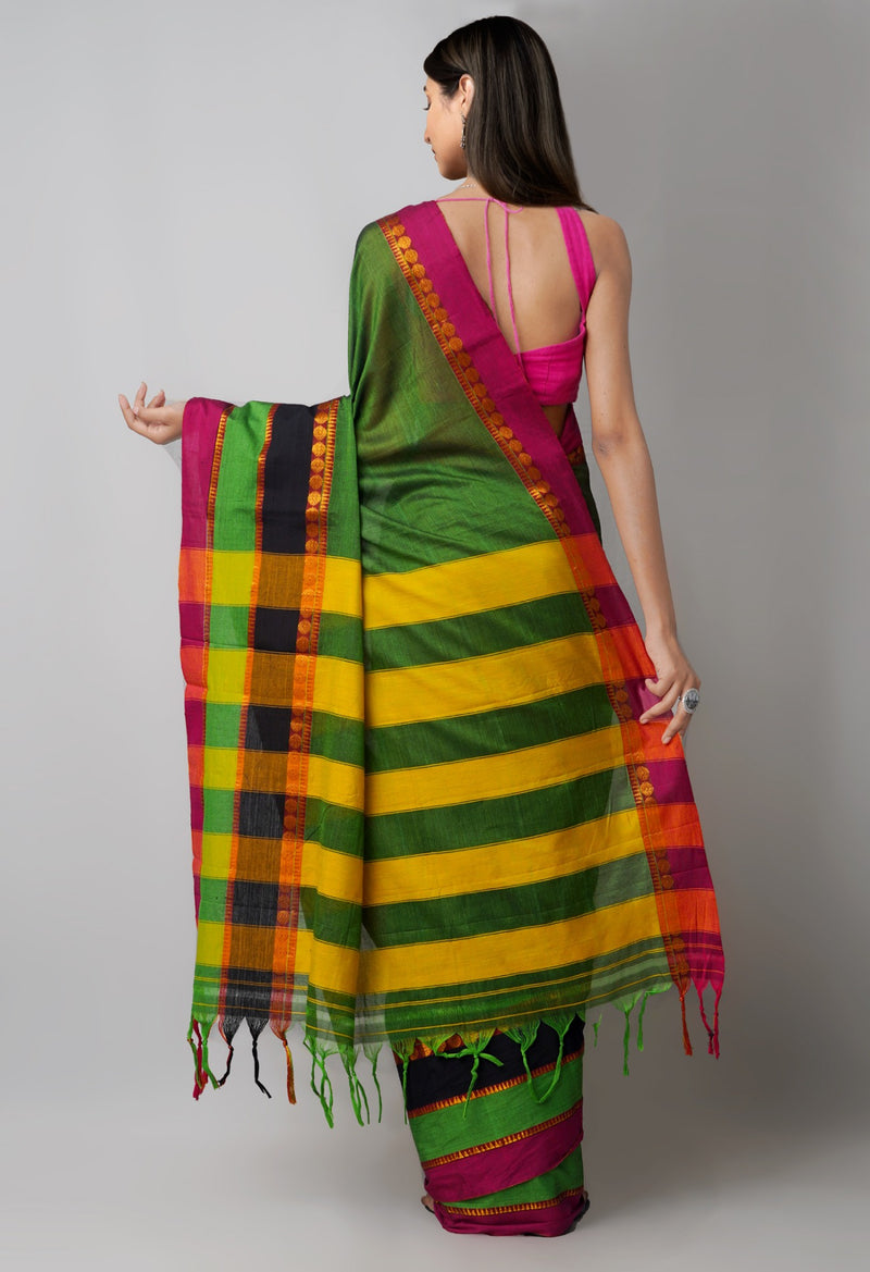 Online Shopping for Green Pure Handloom Pavani Narayanpet Cotton Saree with Weaving from Tamilnadu at Unnatisilks.comIndia
