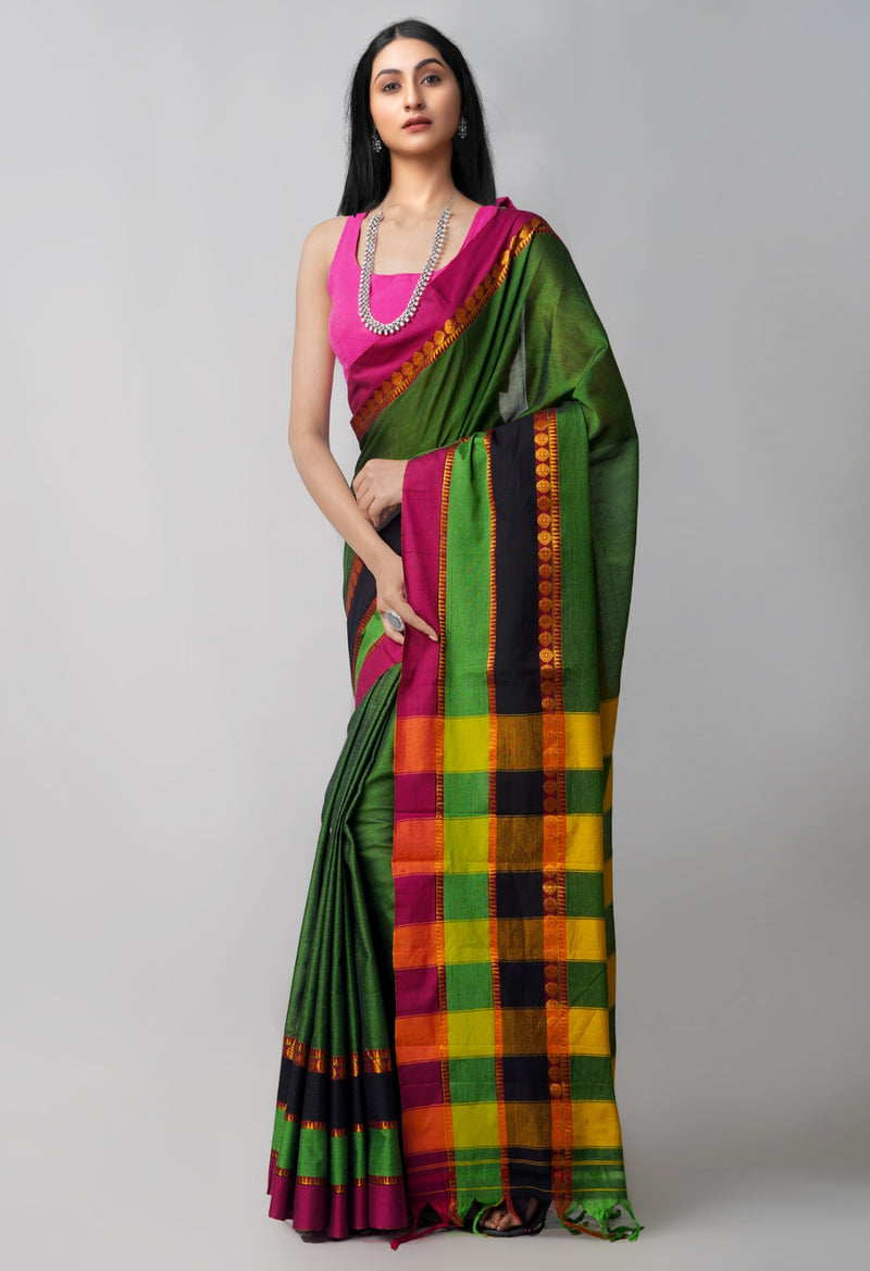 Online Shopping for Green Pure Handloom Pavani Narayanpet Cotton Saree with Weaving from Tamilnadu at Unnatisilks.comIndia
