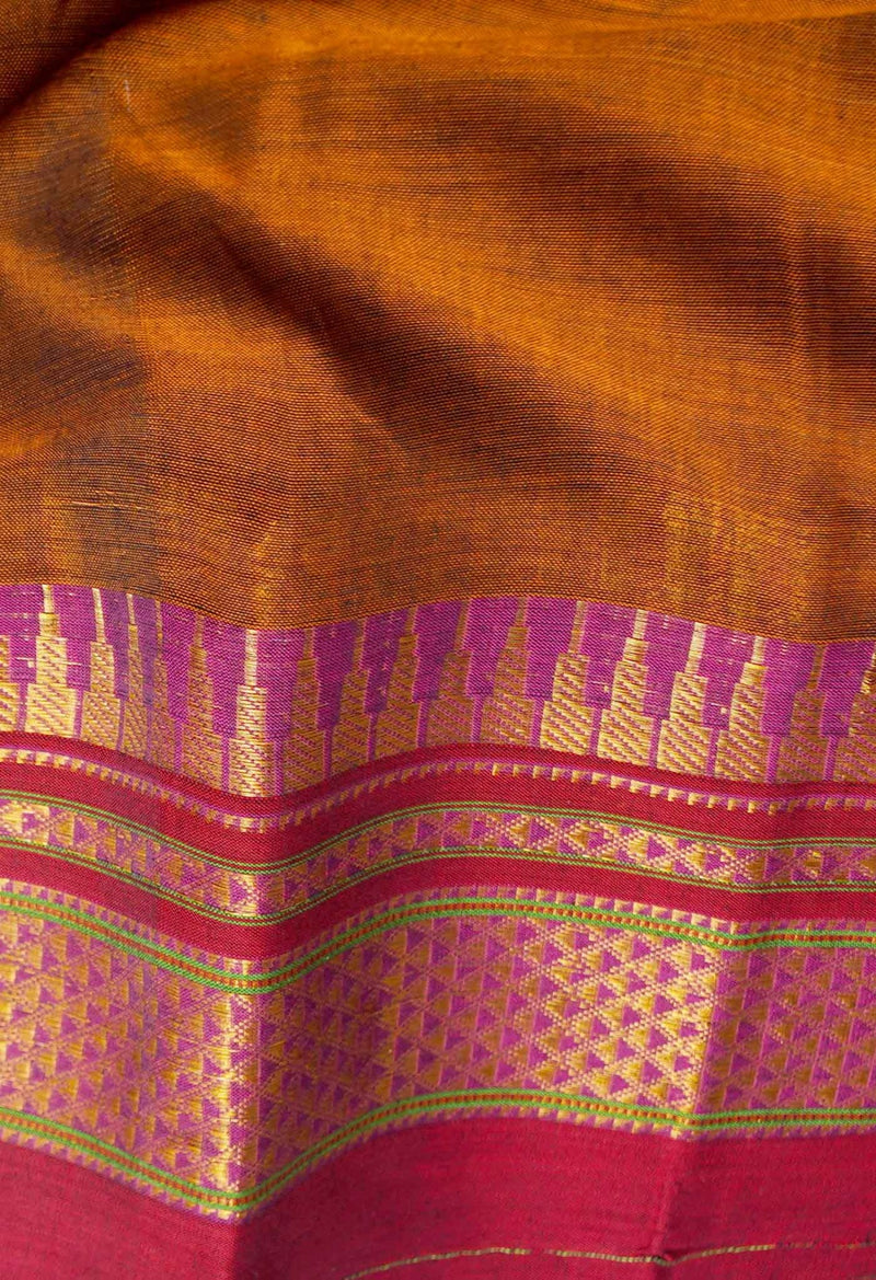 Rust Orange Pure Handloom Pavani Narayanpet Cotton Saree