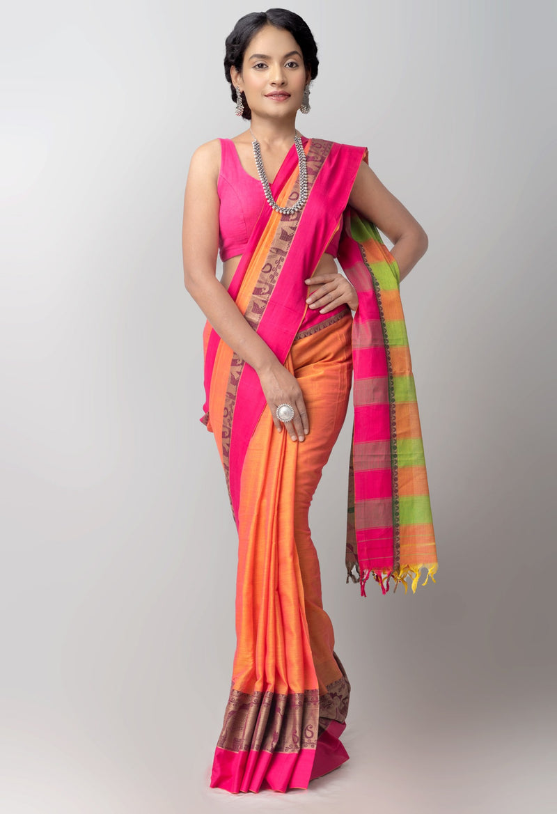 Orange Pure Handloom Pavani Narayanpet Cotton Saree