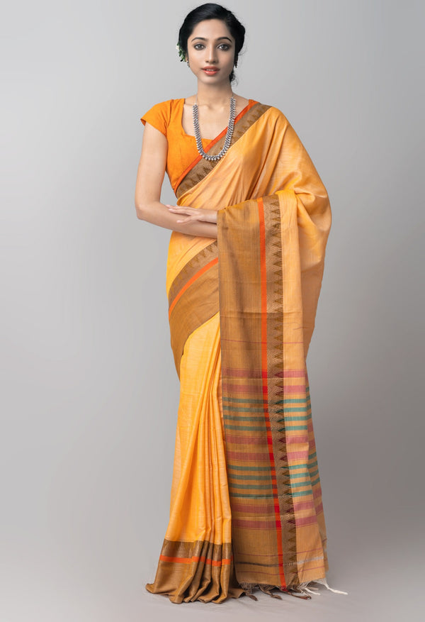 Peach Pure Handloom Pavani Kanchi Cotton Saree