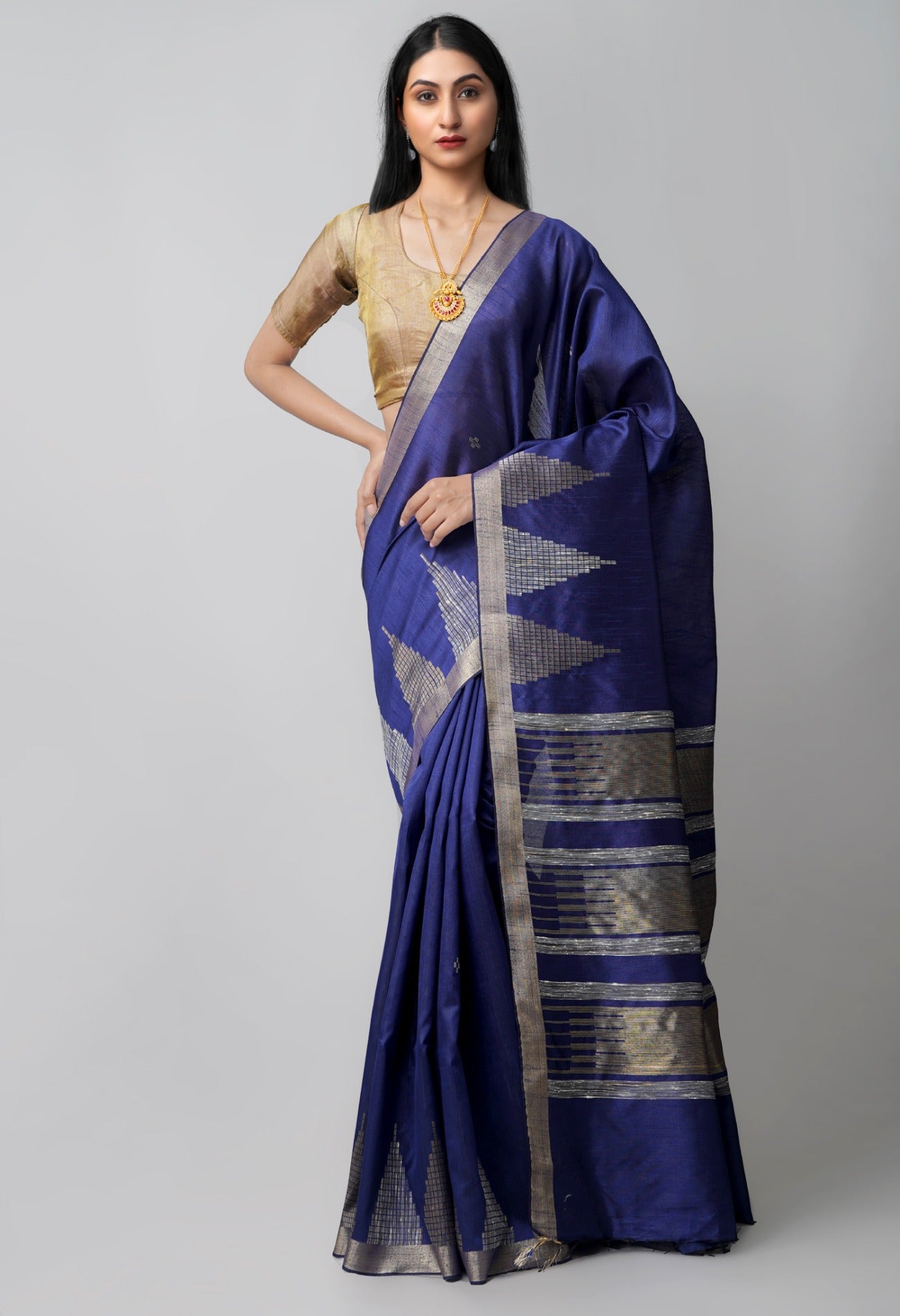 Online Shopping for Navy Blue  Bengal Linen Saree with Weaving from West Bengal at Unnatisilks.comIndia
