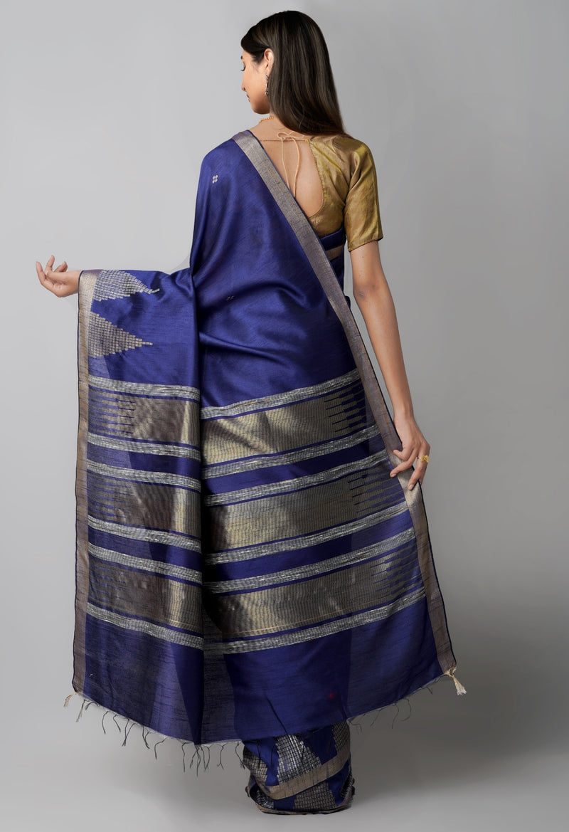 Online Shopping for Navy Blue  Bengal Linen Saree with Weaving from West Bengal at Unnatisilks.comIndia

