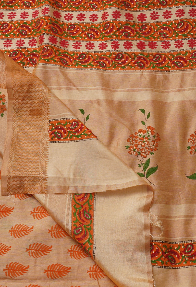 Online Shopping for Brown  Block Printed Mysore Silk Saree with Hand Block Prints from Karnataka at Unnatisilks.comIndia
